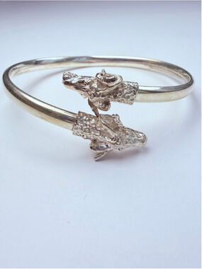 Double Head Ram Aries Zodiac Bypass Sterling Silver Bangle Wrap Bracelet Italy